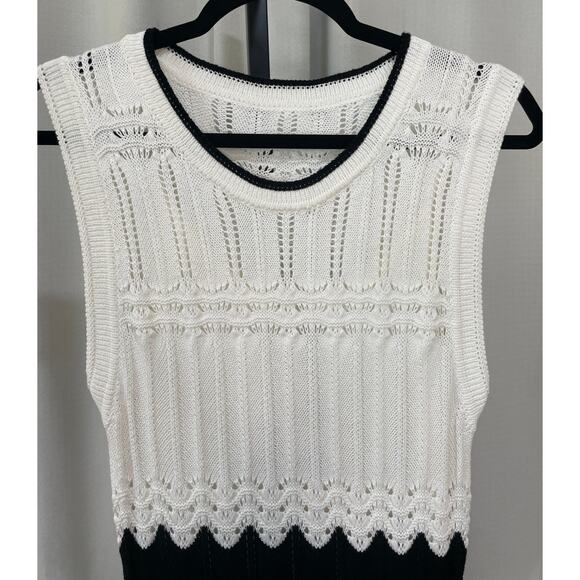 Luxely Mesa Sweater Dress Ivory Black Sz Medium NWT Contemporary Crochet Pattern - Picture 3 of 12